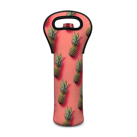 Pastel Pink Pineapple Pattern Print Single Neoprene Wine Tote