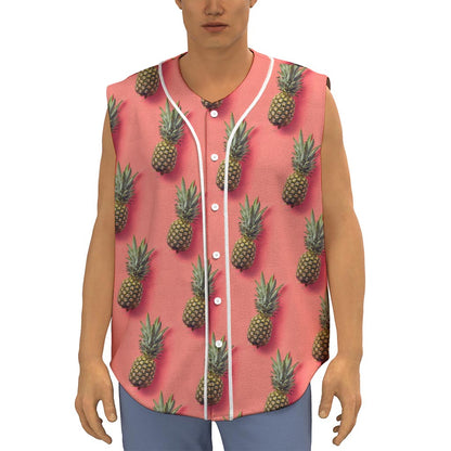 Pastel Pink Pineapple Pattern Print Sleeveless Baseball Jersey