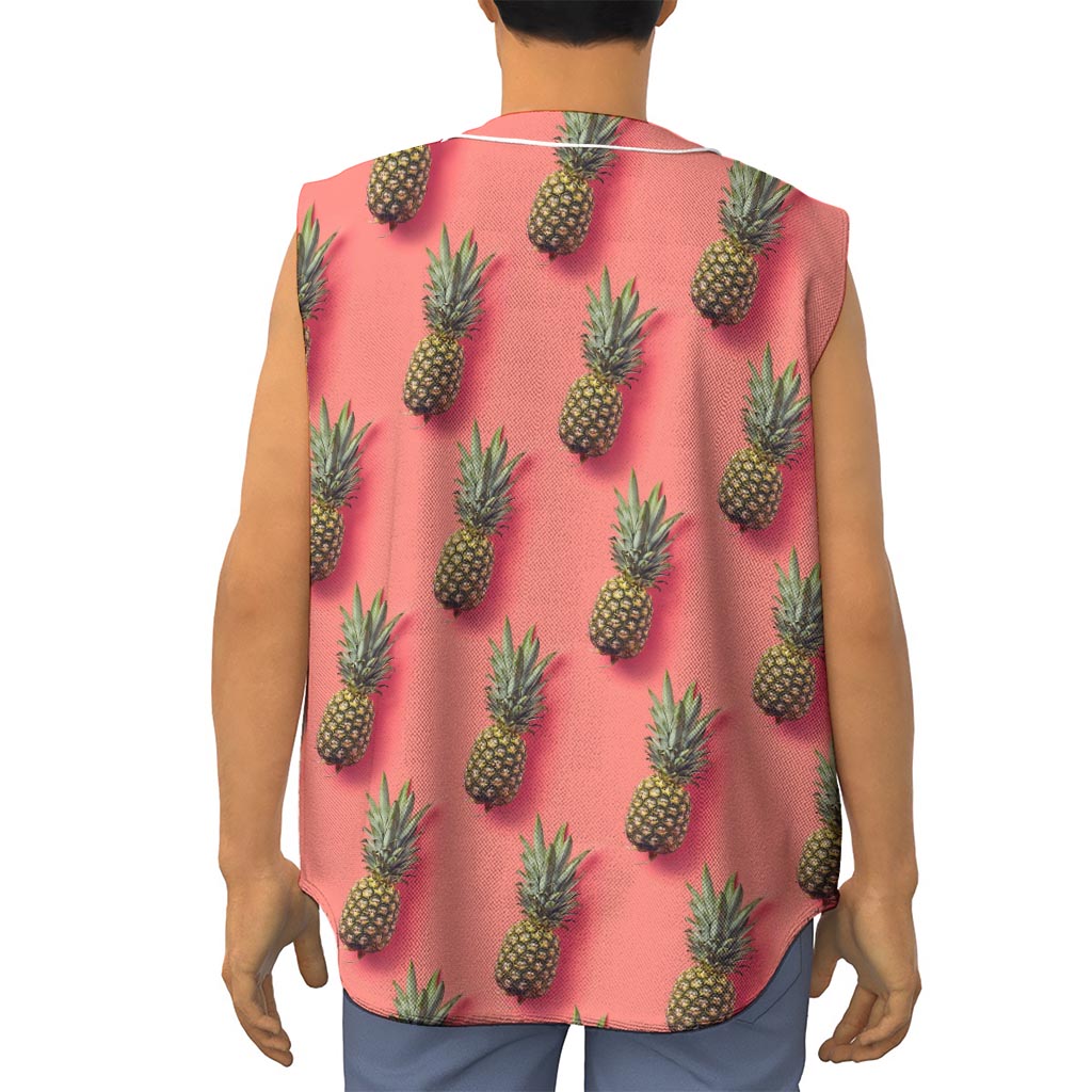 Pastel Pink Pineapple Pattern Print Sleeveless Baseball Jersey