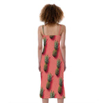 Pastel Pink Pineapple Pattern Print Slim Fit Midi Cami Dress