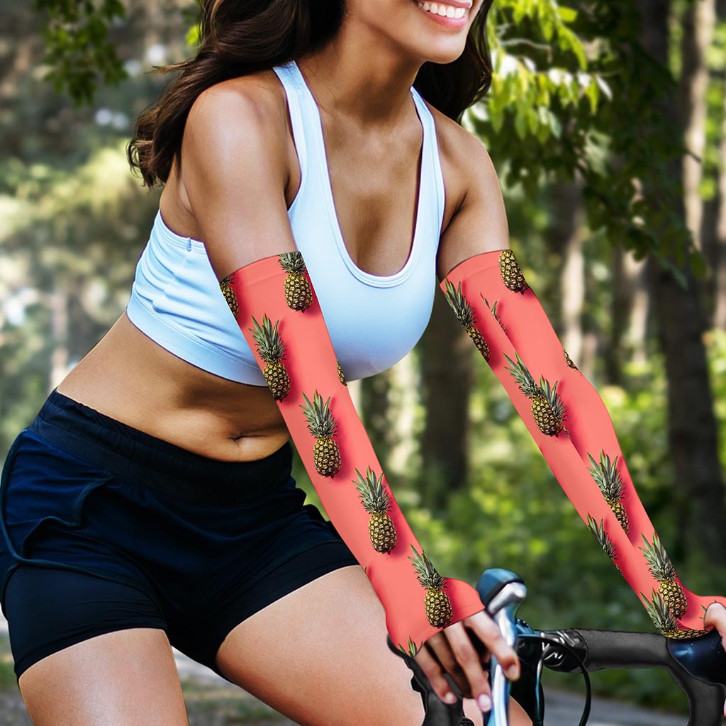 Pastel Pink Pineapple Pattern Print Sun Protection Arm Sleeves