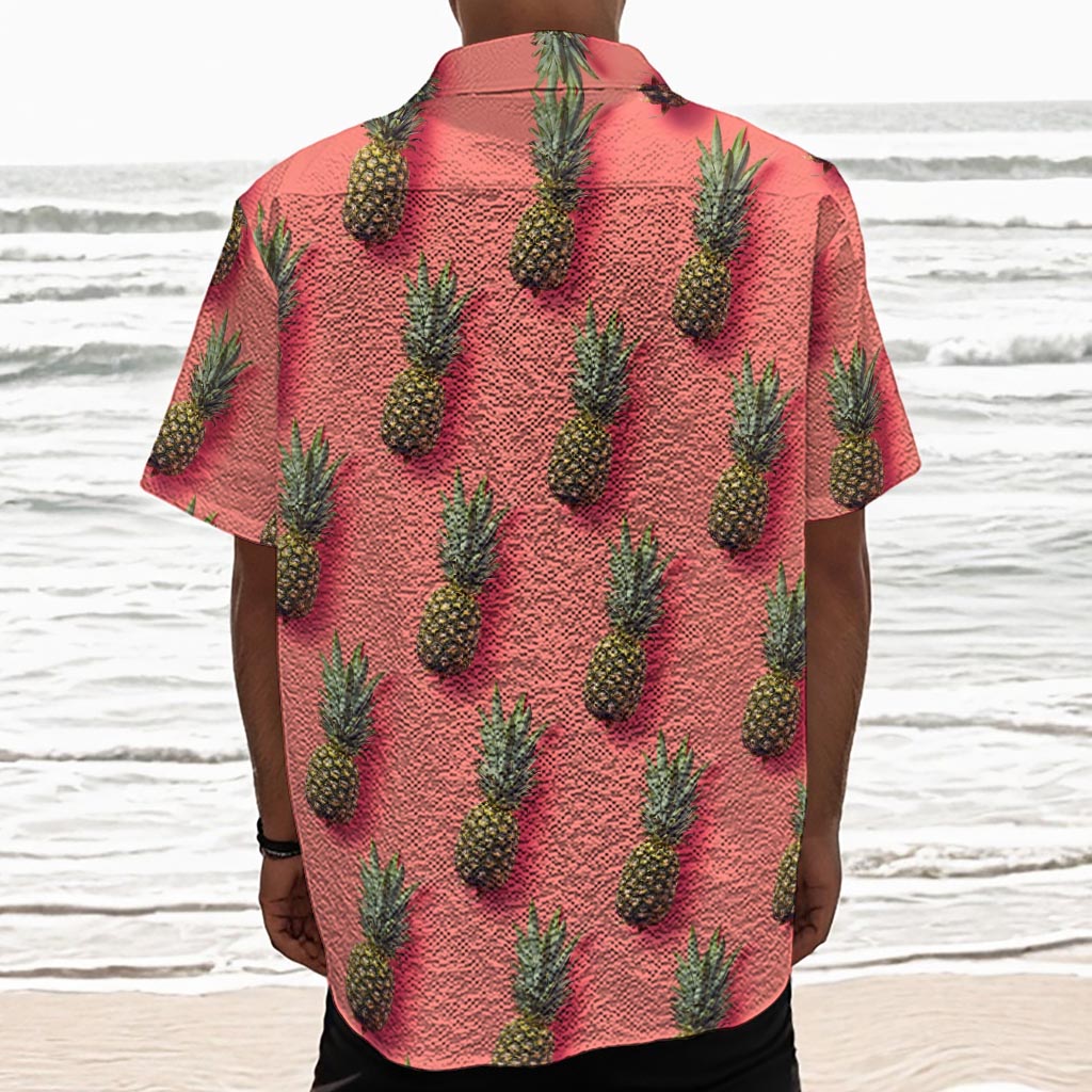 Pastel Pink Pineapple Pattern Print Textured Short Sleeve Shirt
