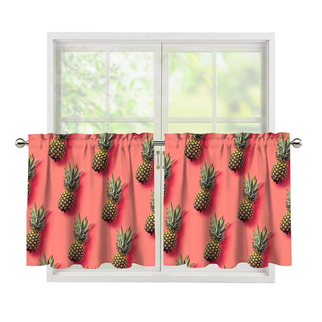 Pastel Pink Pineapple Pattern Print Tier Curtains