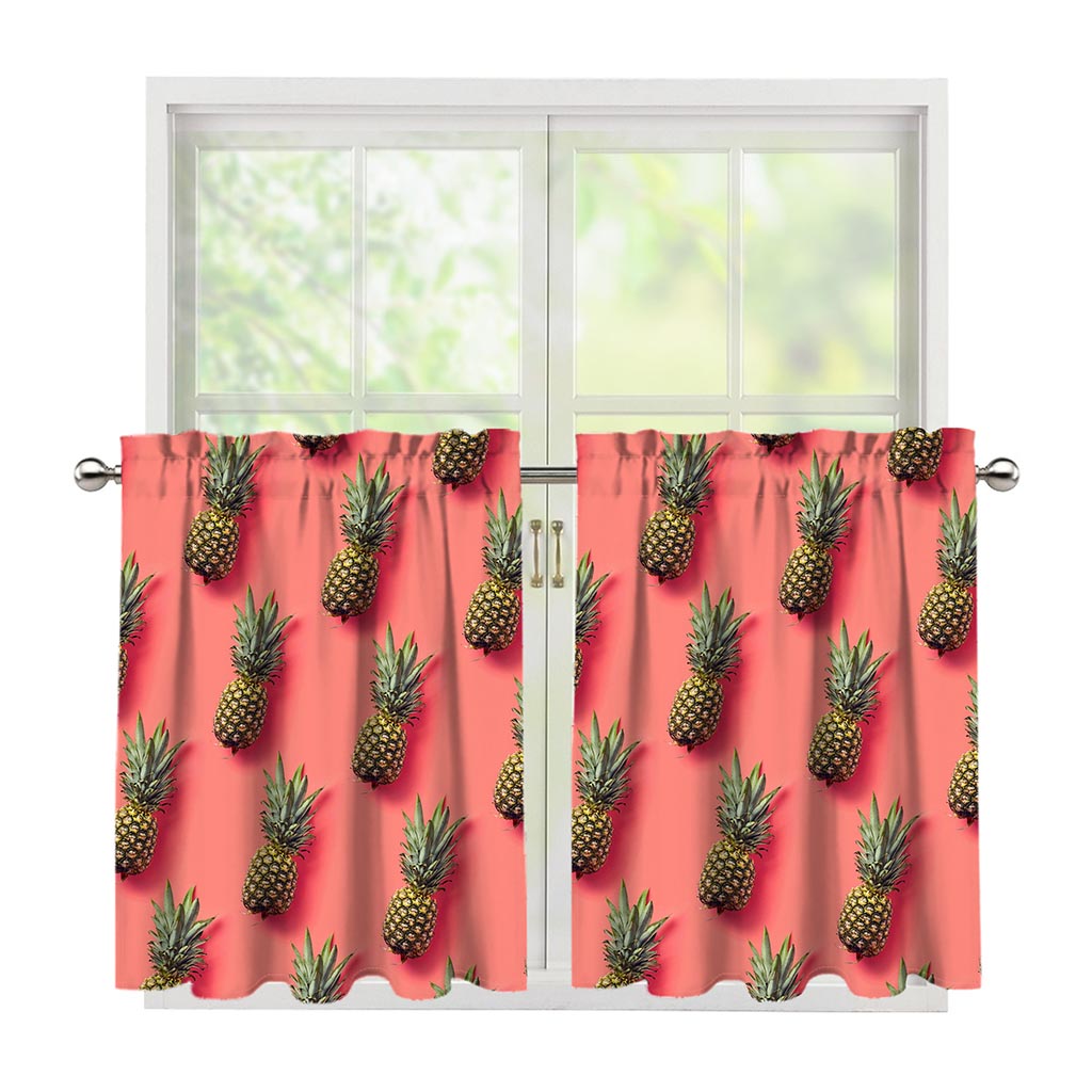 Pastel Pink Pineapple Pattern Print Tier Curtains