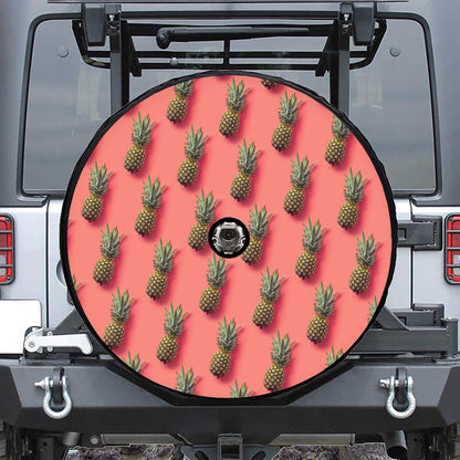 Pastel Pink Pineapple Pattern Print Tire Cover With Camera Hole