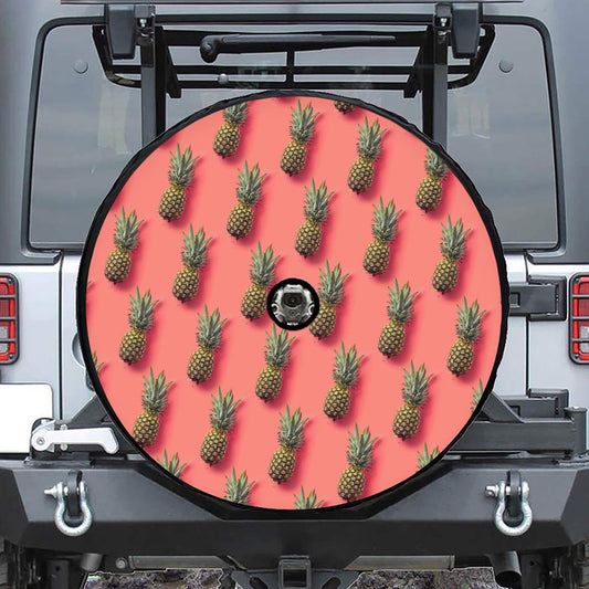 Pastel Pink Pineapple Pattern Print Tire Cover With Camera Hole