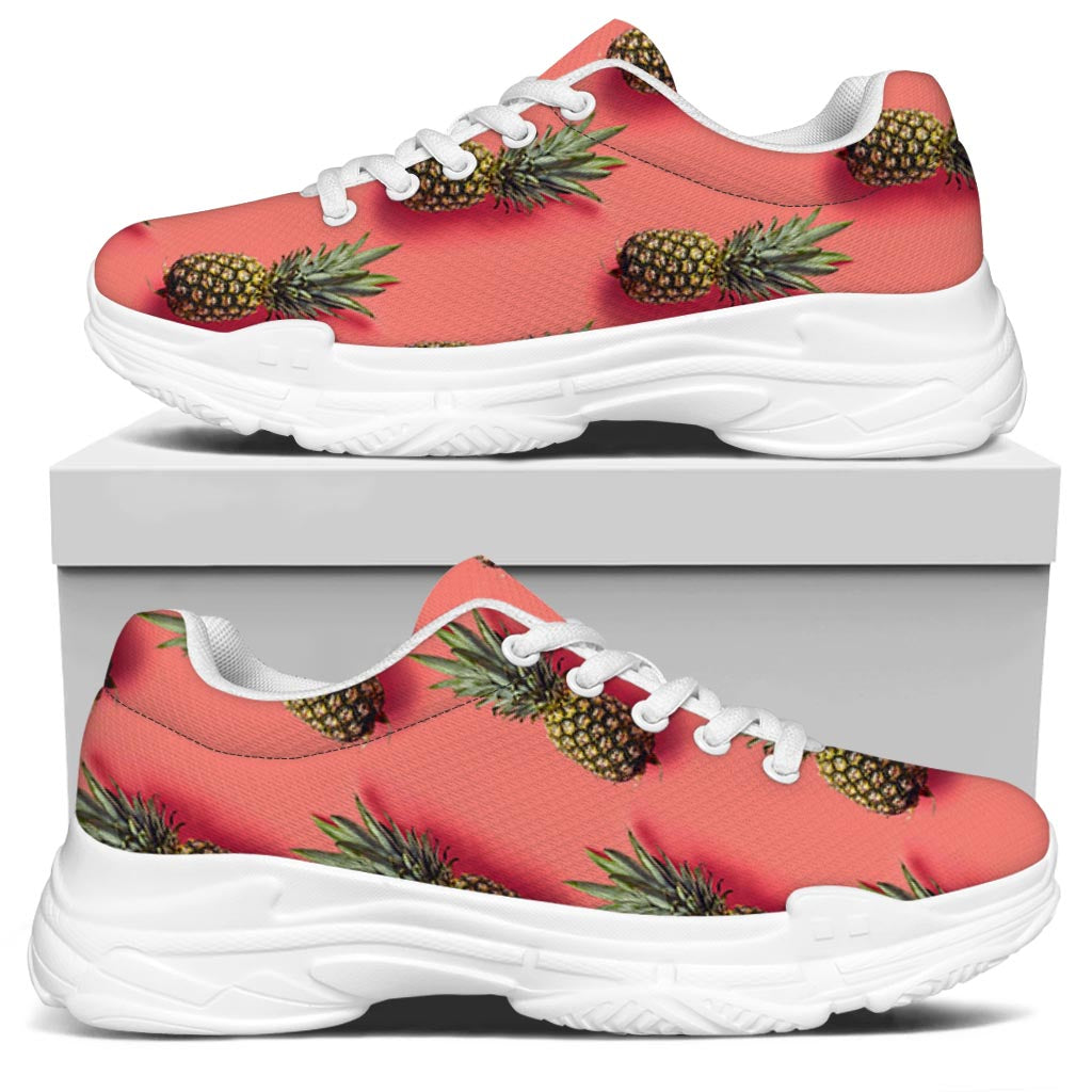 Pastel Pink Pineapple Pattern Print White Chunky Shoes