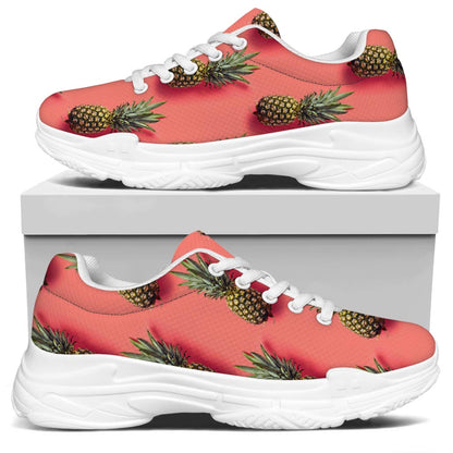 Pastel Pink Pineapple Pattern Print White Chunky Shoes