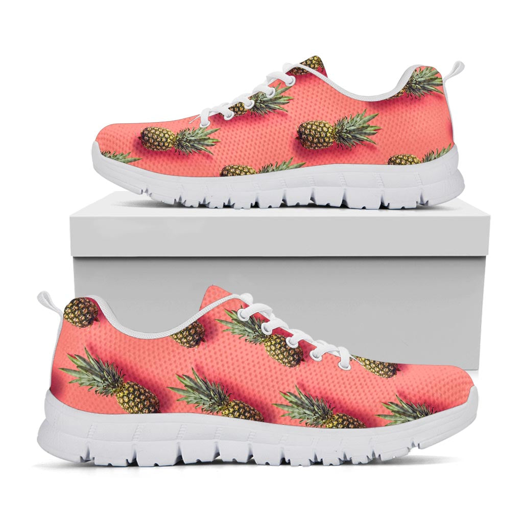 Pastel Pink Pineapple Pattern Print White Running Shoes