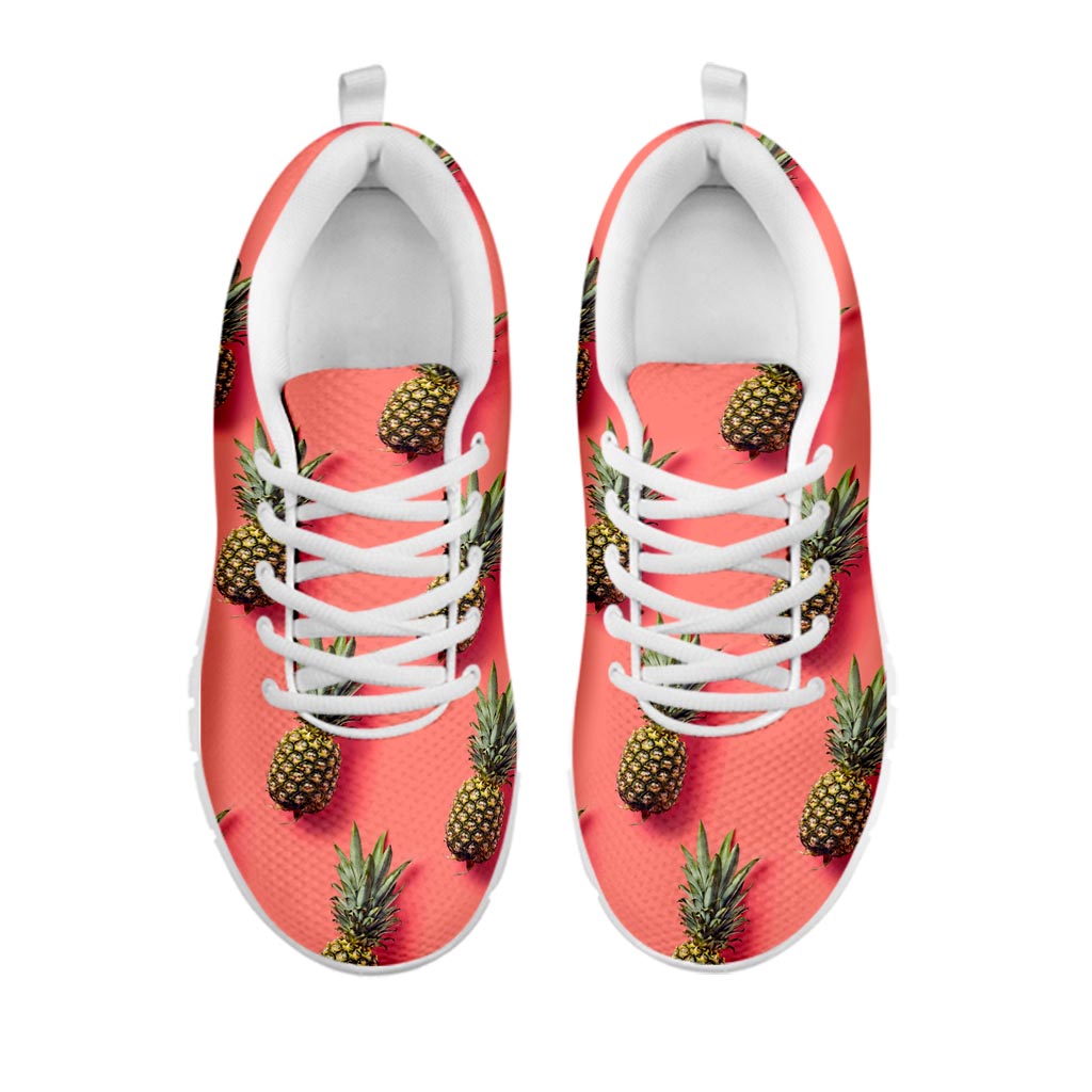 Pastel Pink Pineapple Pattern Print White Running Shoes