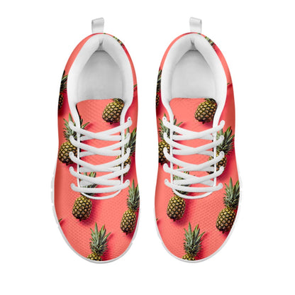 Pastel Pink Pineapple Pattern Print White Running Shoes