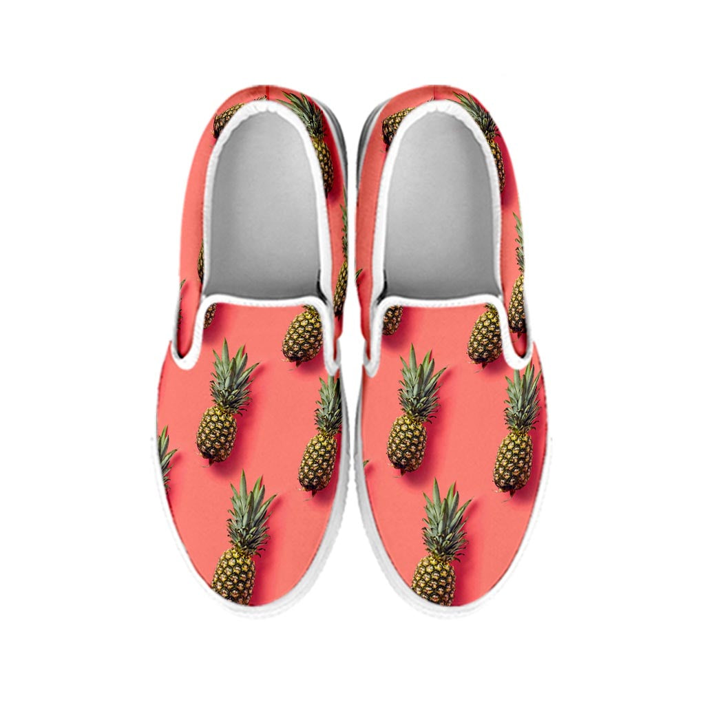 Pastel Pink Pineapple Pattern Print White Slip On Sneakers