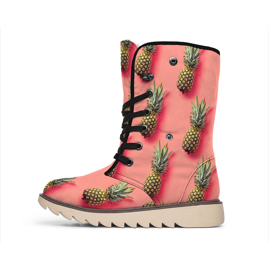 Pastel Pink Pineapple Pattern Print Winter Boots