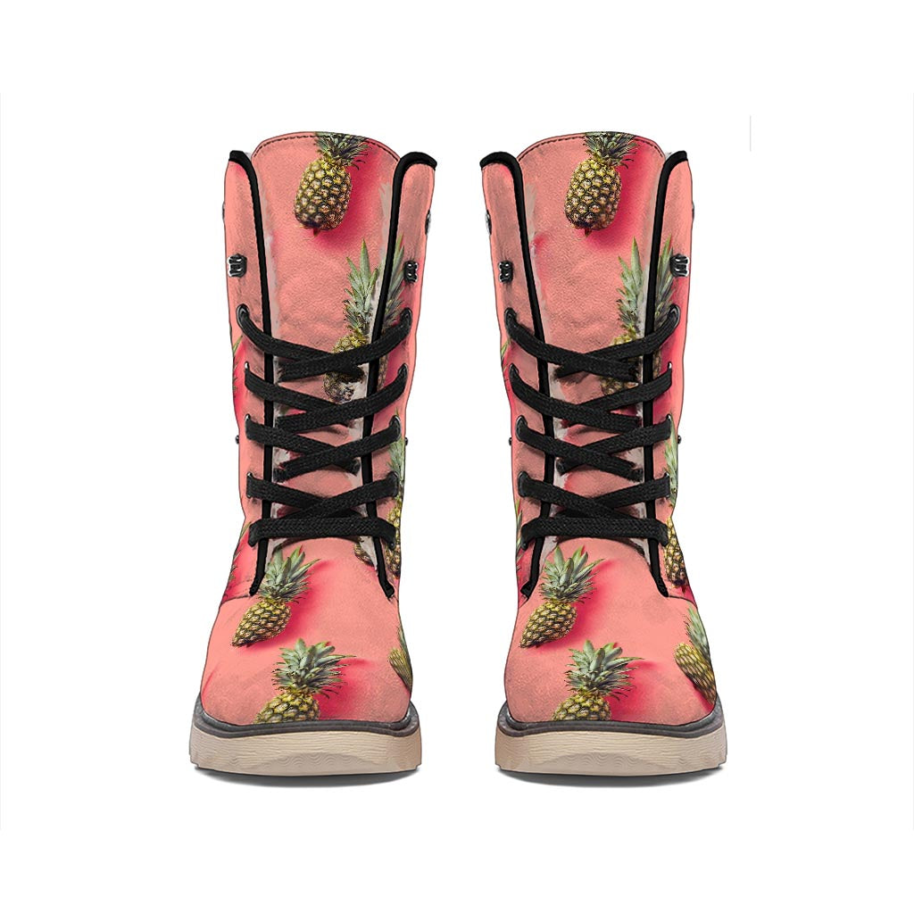 Pastel Pink Pineapple Pattern Print Winter Boots