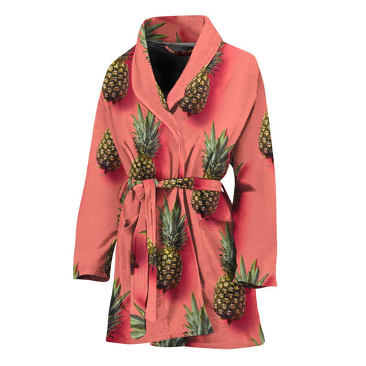 Pastel Pink Pineapple Pattern Print Women's Bathrobe
