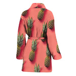 Pastel Pink Pineapple Pattern Print Women's Bathrobe
