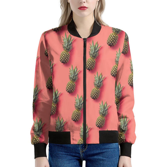 Pastel Pink Pineapple Pattern Print Women's Bomber Jacket