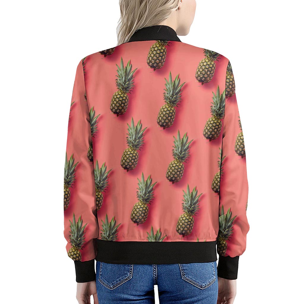 Pastel Pink Pineapple Pattern Print Women's Bomber Jacket