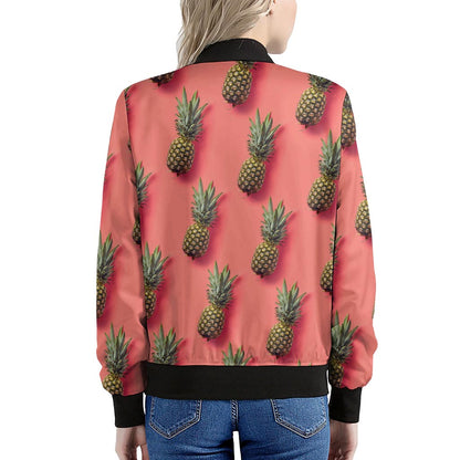 Pastel Pink Pineapple Pattern Print Women's Bomber Jacket
