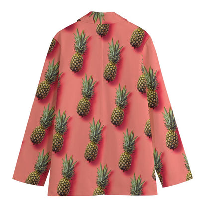 Pastel Pink Pineapple Pattern Print Women's Cotton Blazer