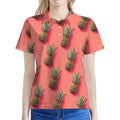 Pastel Pink Pineapple Pattern Print Women's Polo Shirt