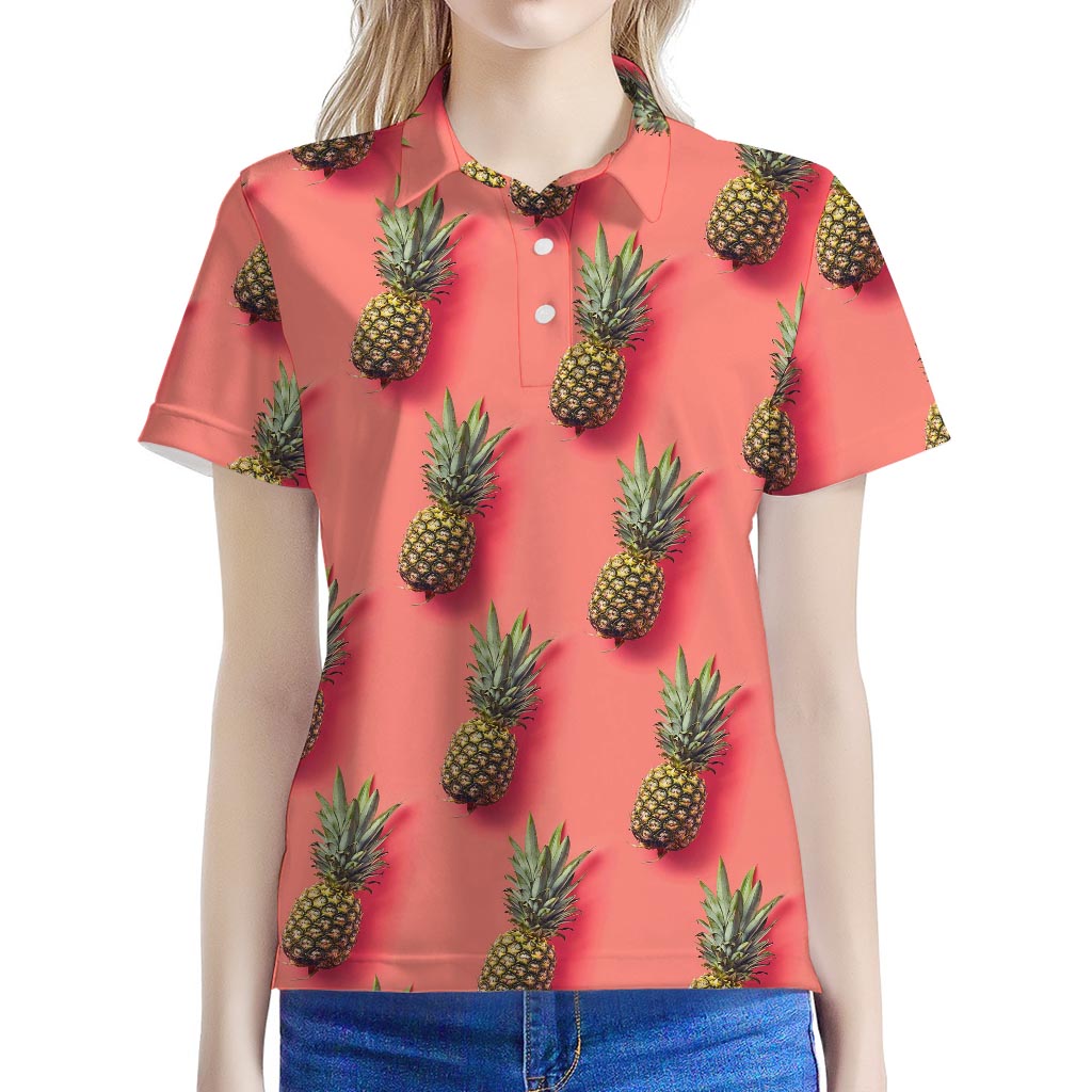 Pastel Pink Pineapple Pattern Print Women's Polo Shirt