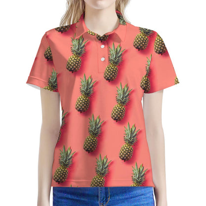 Pastel Pink Pineapple Pattern Print Women's Polo Shirt