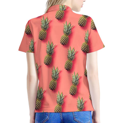 Pastel Pink Pineapple Pattern Print Women's Polo Shirt