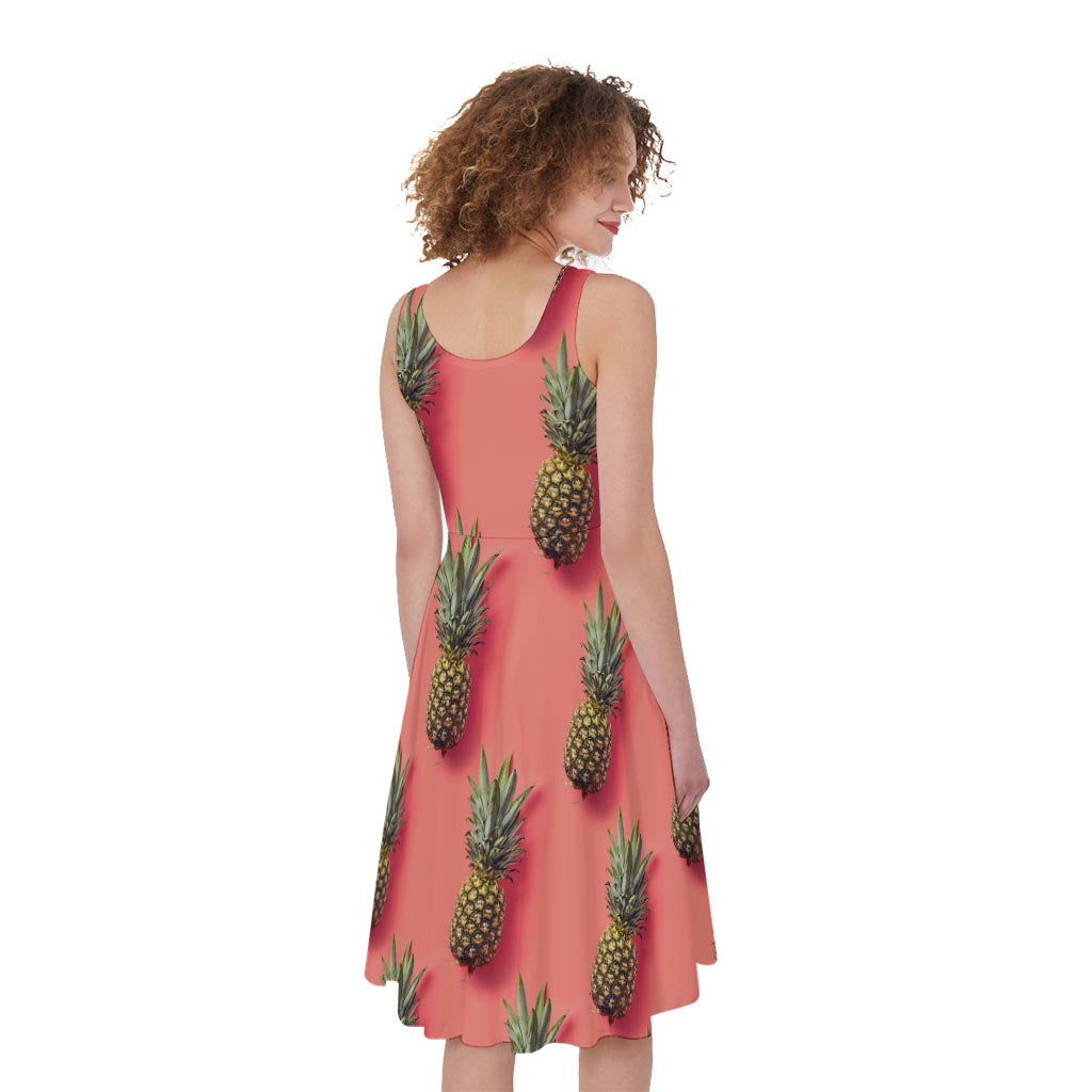 Pastel Pink Pineapple Pattern Print Women's Sleeveless Dress