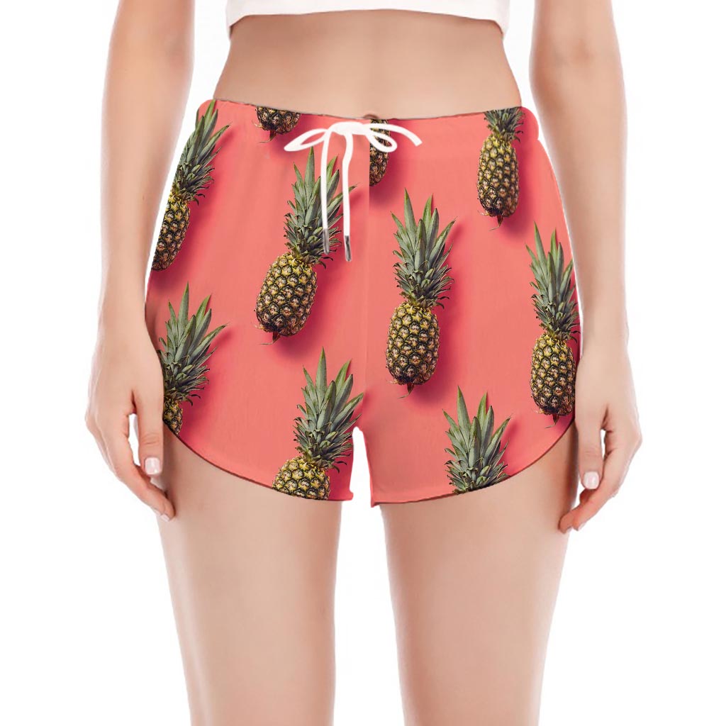 Pastel Pink Pineapple Pattern Print Women's Split Running Shorts
