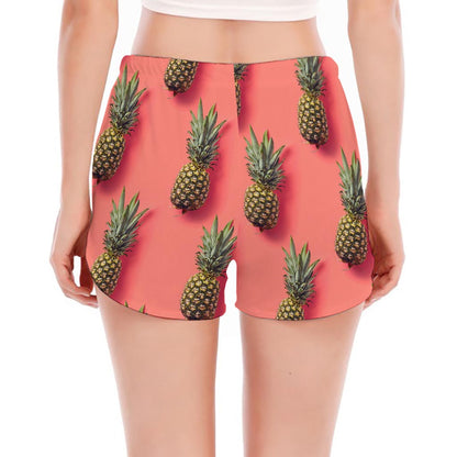 Pastel Pink Pineapple Pattern Print Women's Split Running Shorts
