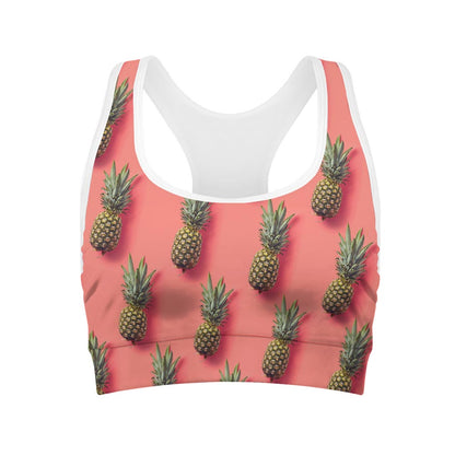 Pastel Pink Pineapple Pattern Print Women's Sports Bra
