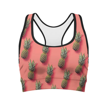 Pastel Pink Pineapple Pattern Print Women's Sports Bra