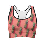 Pastel Pink Pineapple Pattern Print Women's Sports Bra