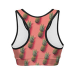 Pastel Pink Pineapple Pattern Print Women's Sports Bra