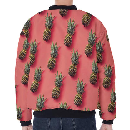 Pastel Pink Pineapple Pattern Print Zip Sleeve Bomber Jacket
