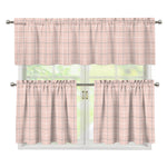 Pastel Pink Tattersall Pattern Print 3 Piece Kitchen Curtains