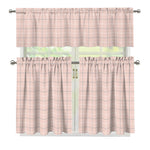 Pastel Pink Tattersall Pattern Print 3 Piece Kitchen Curtains