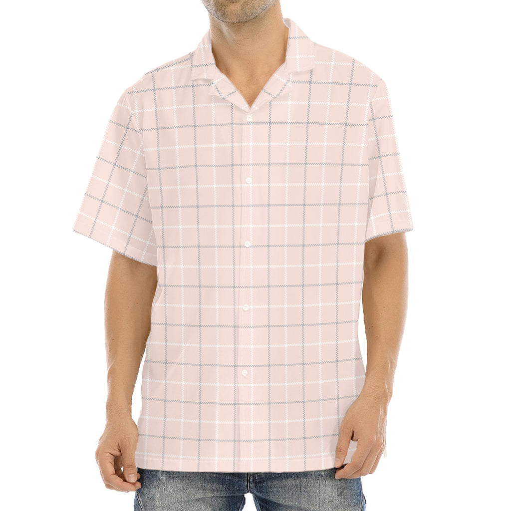 Pastel Pink Tattersall Pattern Print Aloha Shirt