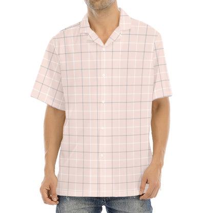 Pastel Pink Tattersall Pattern Print Aloha Shirt