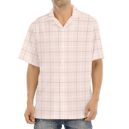 Pastel Pink Tattersall Pattern Print Aloha Shirt