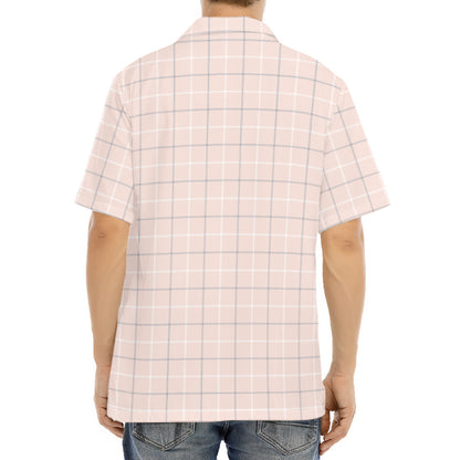 Pastel Pink Tattersall Pattern Print Aloha Shirt