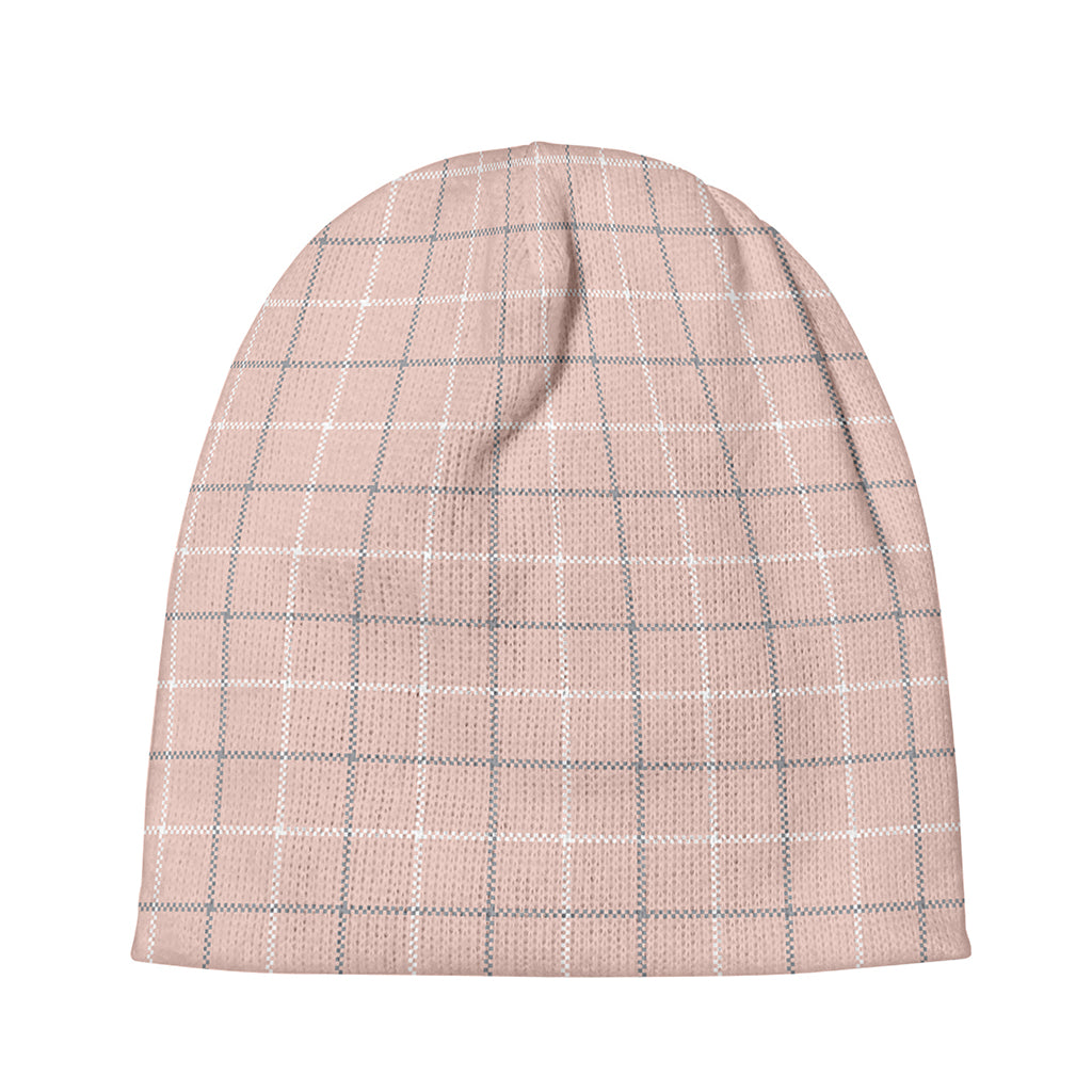 Pastel Pink Tattersall Pattern Print Beanie