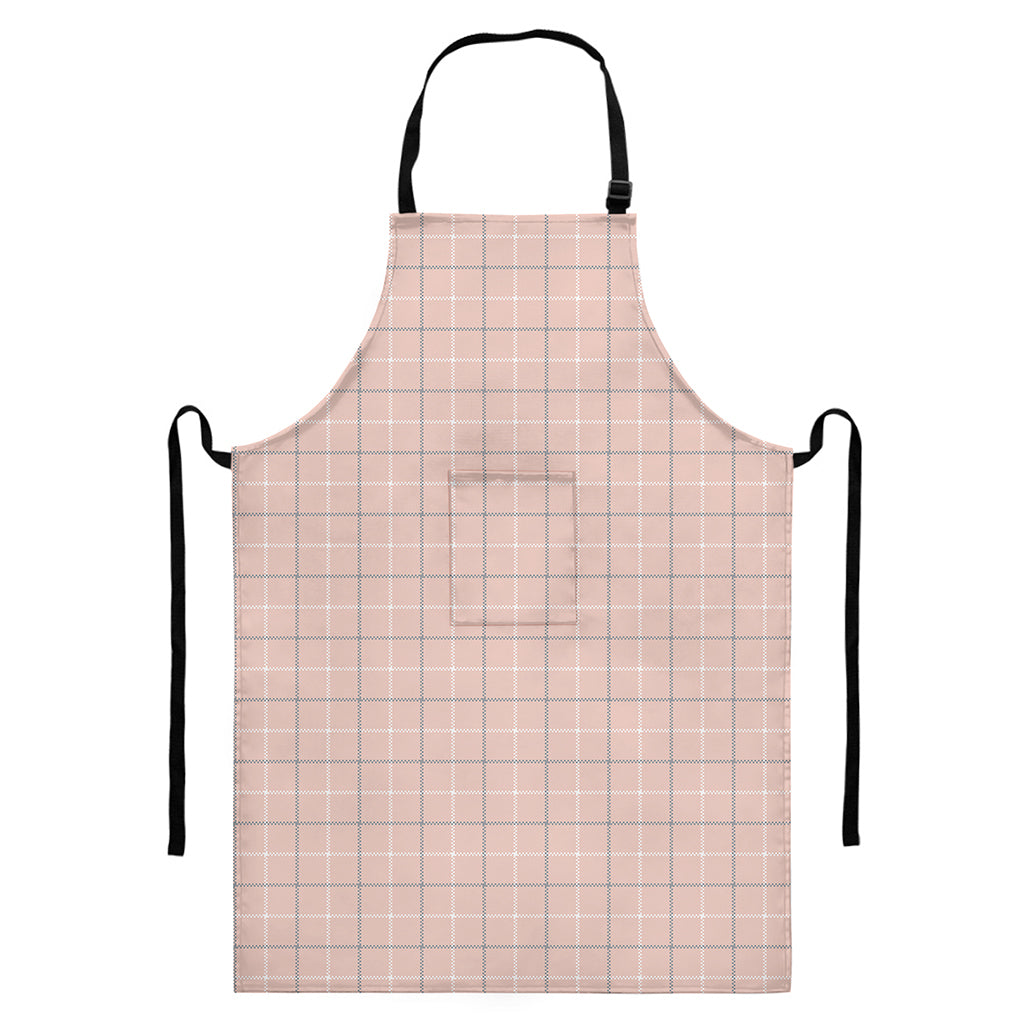 Pastel Pink Tattersall Pattern Print Bib Apron With Pocket