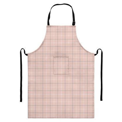 Pastel Pink Tattersall Pattern Print Bib Apron With Pocket