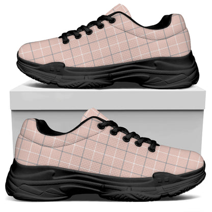 Pastel Pink Tattersall Pattern Print Black Chunky Shoes