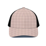 Pastel Pink Tattersall Pattern Print Black Mesh Trucker Cap