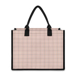 Pastel Pink Tattersall Pattern Print Canvas Tote Bag