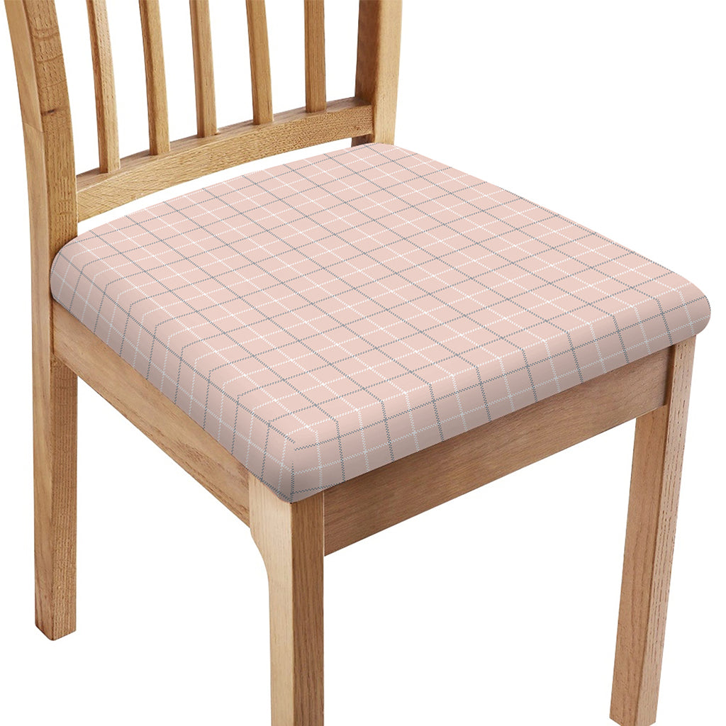 Pastel Pink Tattersall Pattern Print Chair Cushion Cover