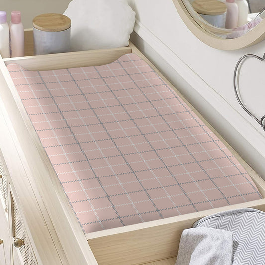 Pastel Pink Tattersall Pattern Print Changing Pad Cover